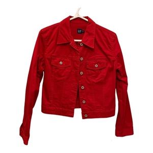 Gap Red Button Down Cotton Jacket 90s Vintage, Size Small Jean Jacket Style